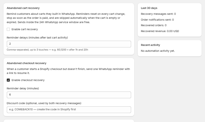 Automations dashboard with recovered revenue tracking